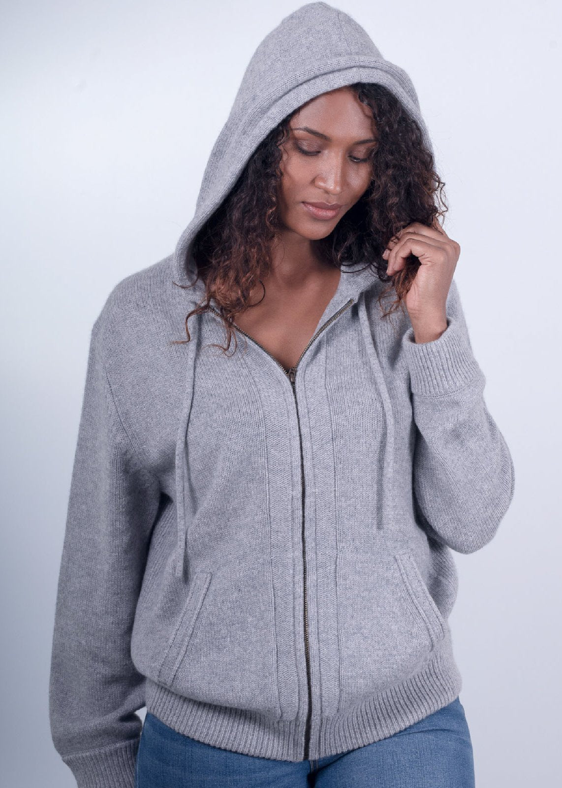 Cashmere hoodie woman grey